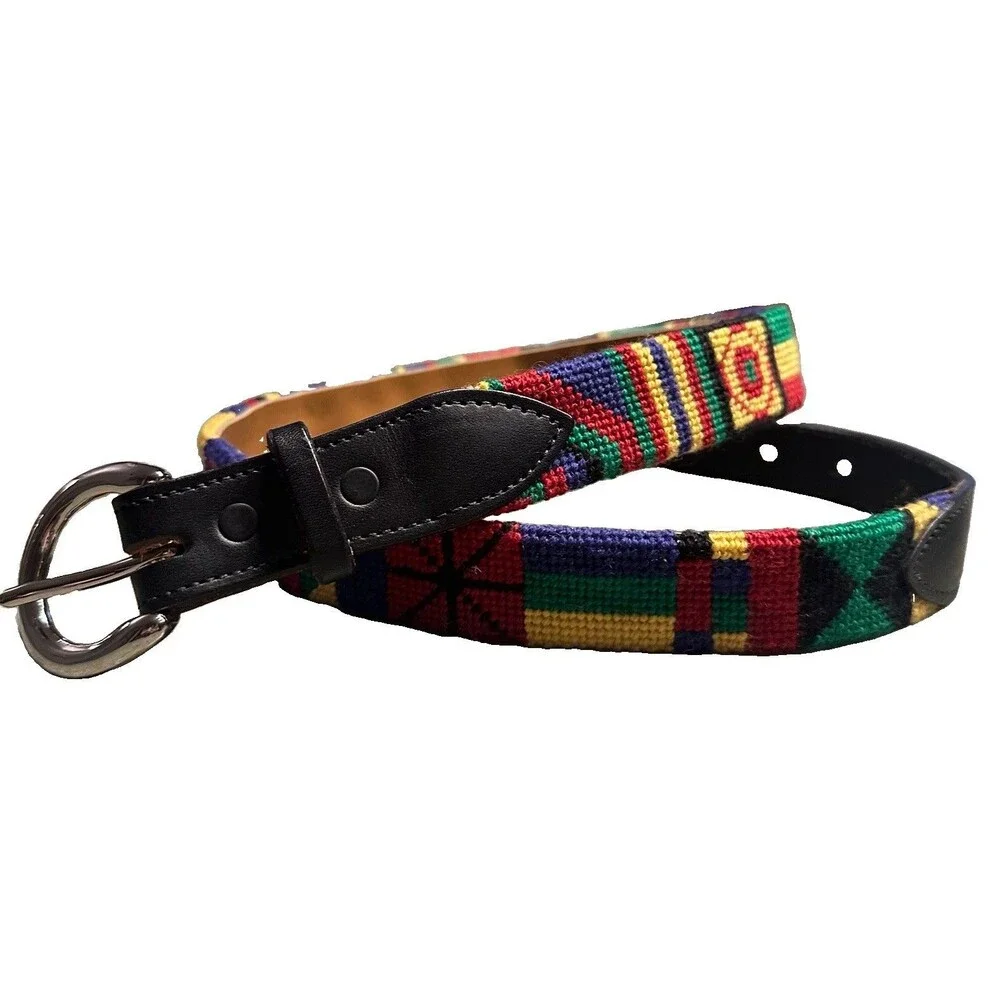 Tapestry Handwoven Guatemalan Leather Belt Around 32”